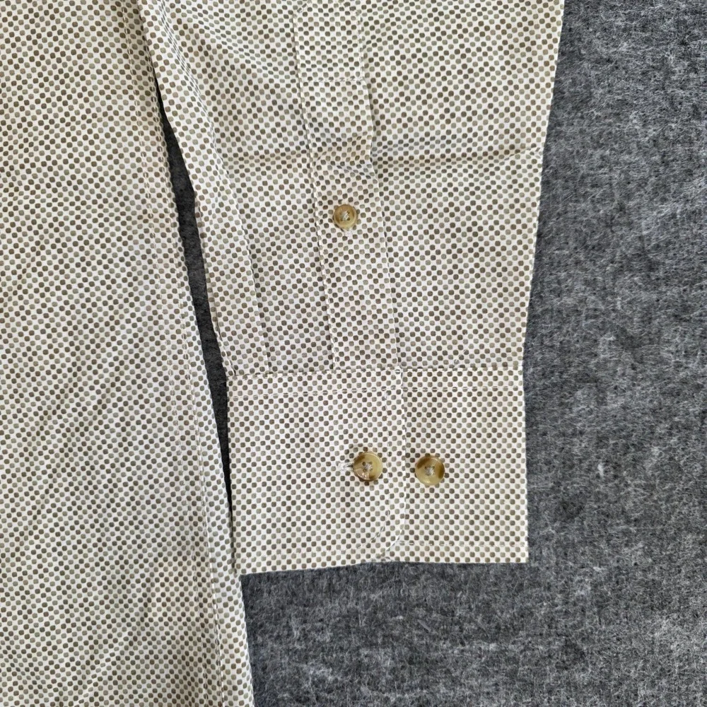 NWT Wrangler Shirt Mens Medium Brown White Dot Relaxed Long Sleeve‎ Button Down